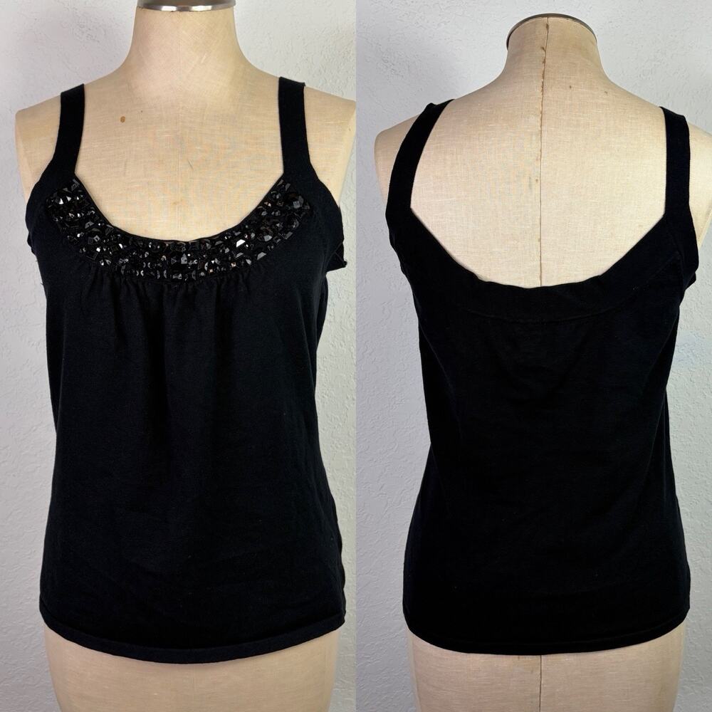Michael Simon Black Silk/Nylon Blend Blouse Size L Embellished, glam, elegant